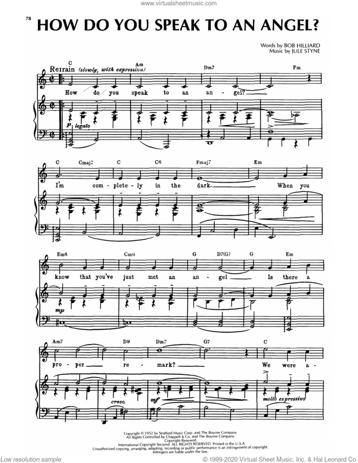 How Do You Speak To An Angel? sheet music for voice and piano by Jule Styne and Bob Hilliard & Jule Styne and Bob Hilliard, intermediate skill level