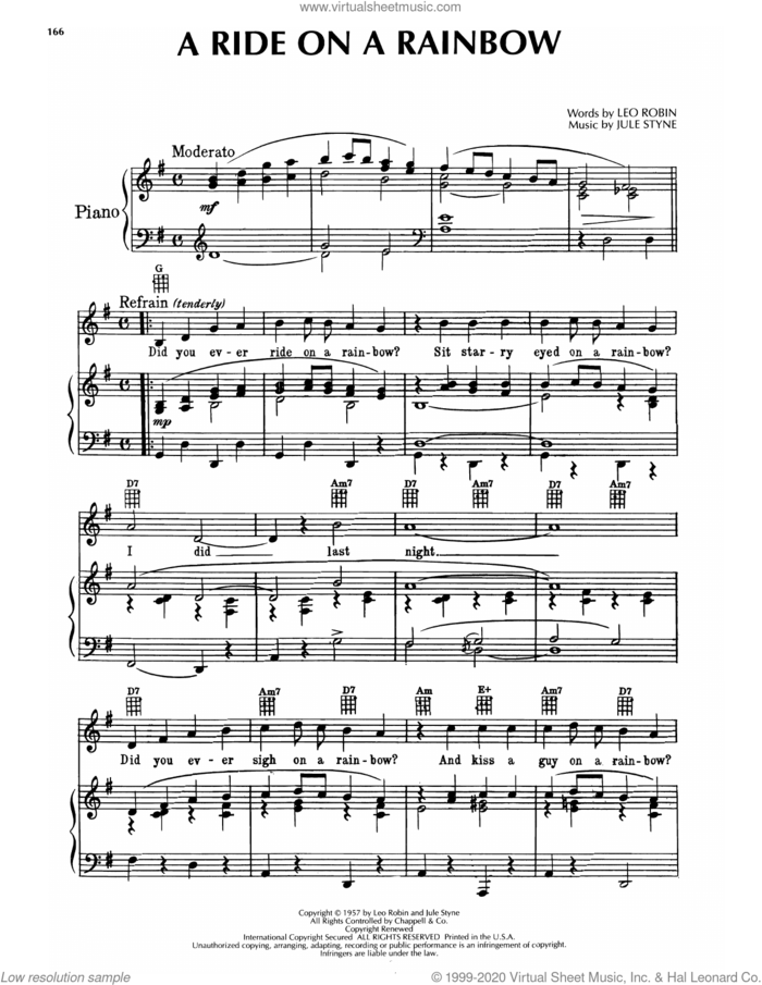 A Ride On A Rainbow sheet music for voice and piano by Jule Styne and Leo Robin & Jule Styne and Leo Robin, intermediate skill level