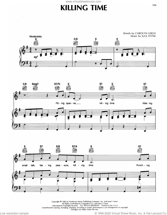 Killing Time sheet music for voice and piano by Jule Styne and Carolyn Leigh & Jule Styne and Carolyn Leigh, intermediate skill level