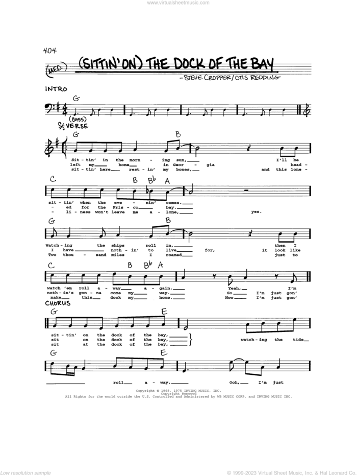 (Sittin' On) The Dock Of The Bay sheet music for voice and other instruments (real book) by Otis Redding and Steve Cropper, intermediate skill level