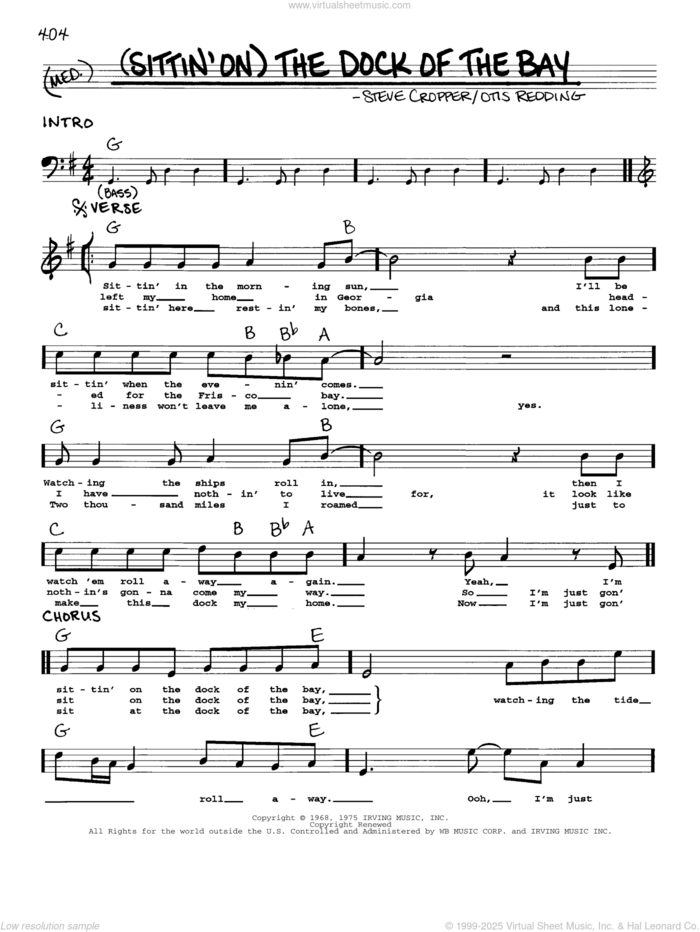 (Sittin' On) The Dock Of The Bay sheet music for voice and other instruments (real book) by Otis Redding and Steve Cropper, intermediate skill level