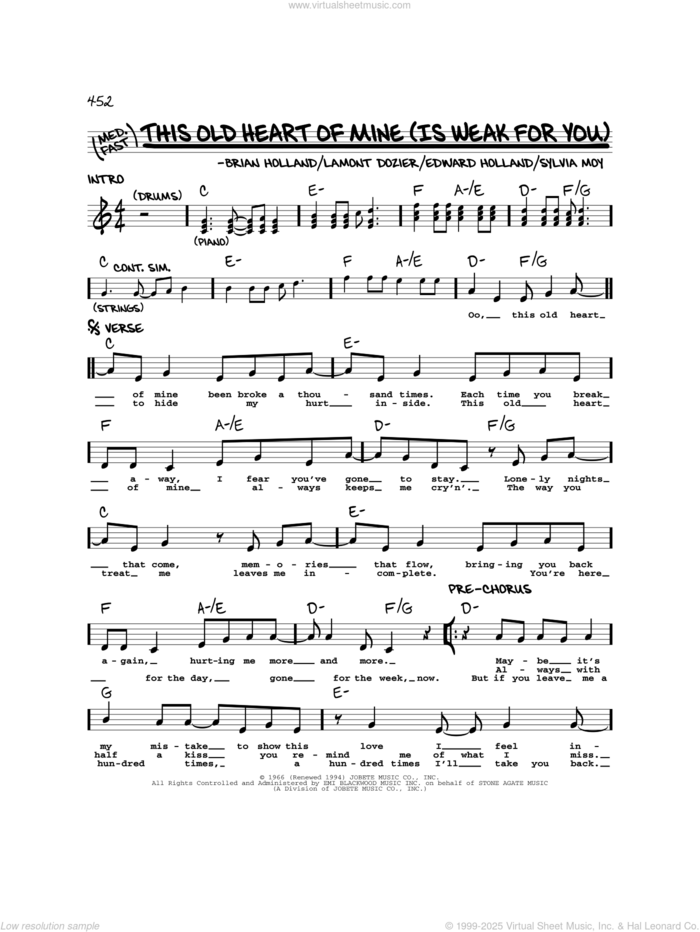 This Old Heart Of Mine (Is Weak For You) sheet music for voice and other instruments (real book) by The Isley Brothers, Brian Holland, Eddie Holland, Lamont Dozier and Sylvia Moy, intermediate skill level