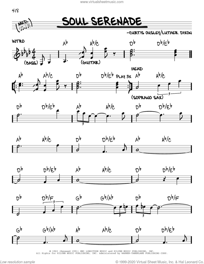 Soul Serenade sheet music for voice and other instruments (real book) by King Curtis, Curtis Ousley and Luther Dixon, intermediate skill level