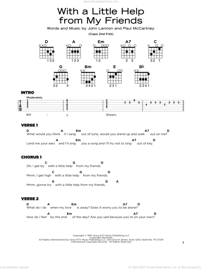 With A Little Help From My Friends sheet music for guitar solo by The Beatles, John Lennon and Paul McCartney, beginner skill level