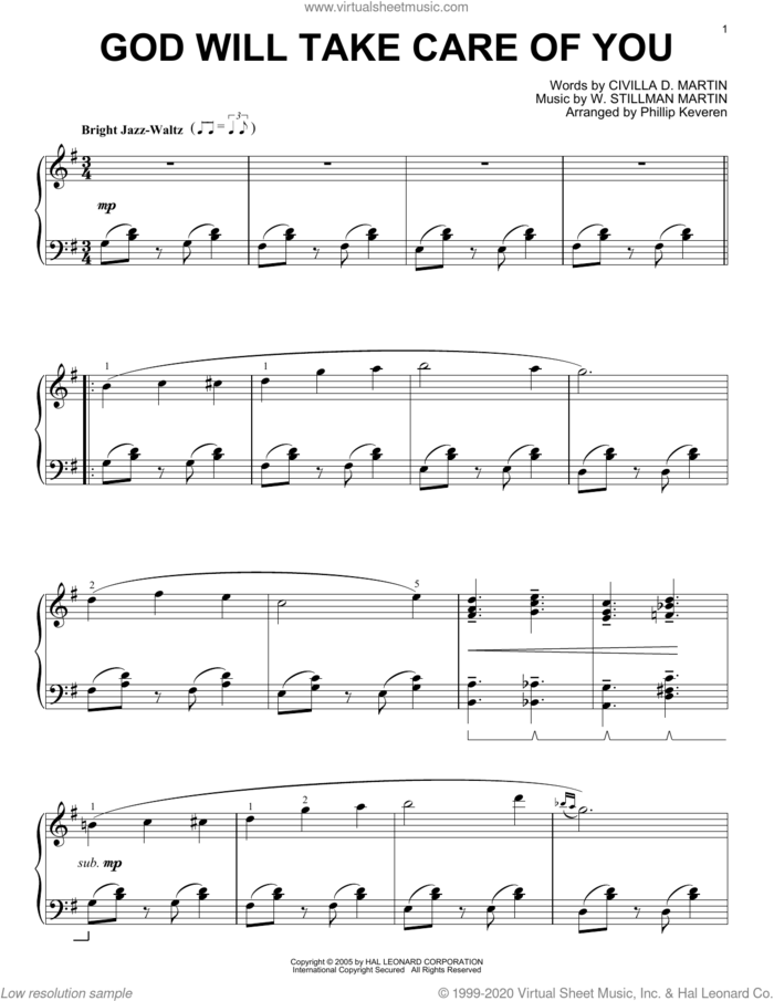 God Will Take Care Of You [Jazz version] (arr. Phillip Keveren) sheet music for piano solo by Civilla D. Martin, Phillip Keveren and W. Stillman Martin, intermediate skill level