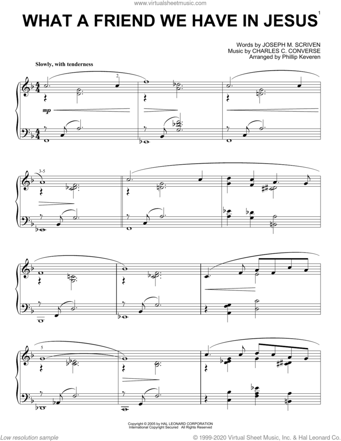 What A Friend We Have In Jesus [Jazz version] (arr. Phillip Keveren) sheet music for piano solo by Joseph M. Scriven, Phillip Keveren and Charles C. Converse, intermediate skill level