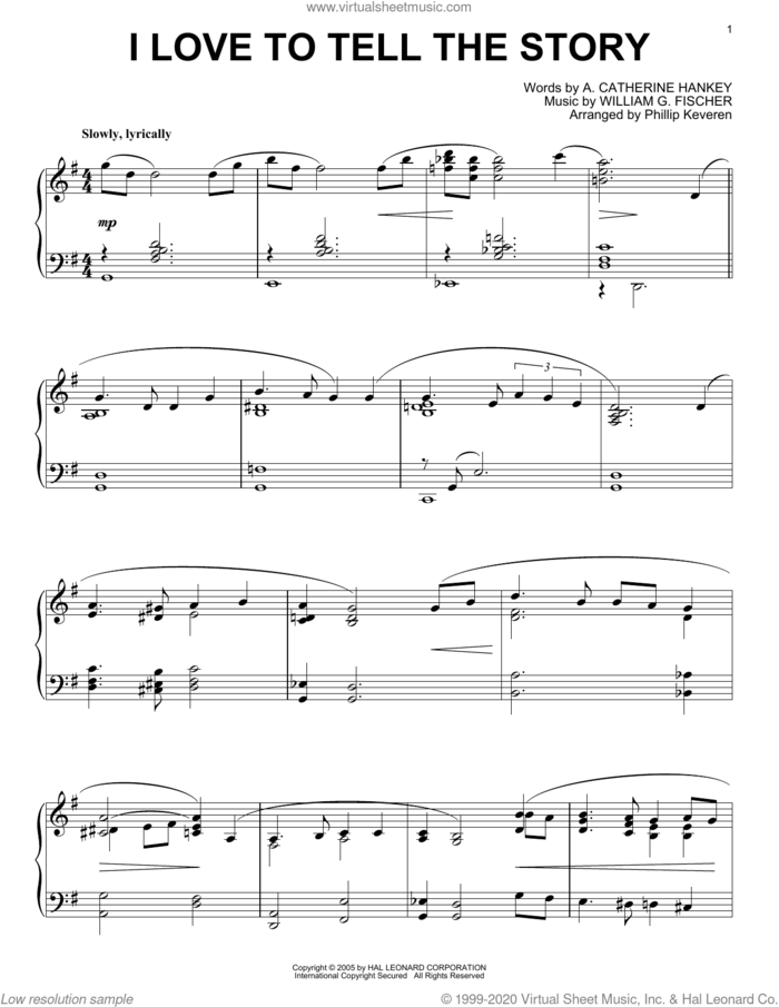 I Love To Tell The Story [Jazz version] (arr. Phillip Keveren) sheet music for piano solo by William G. Fischer, Phillip Keveren and A. Catherine Hankey, intermediate skill level