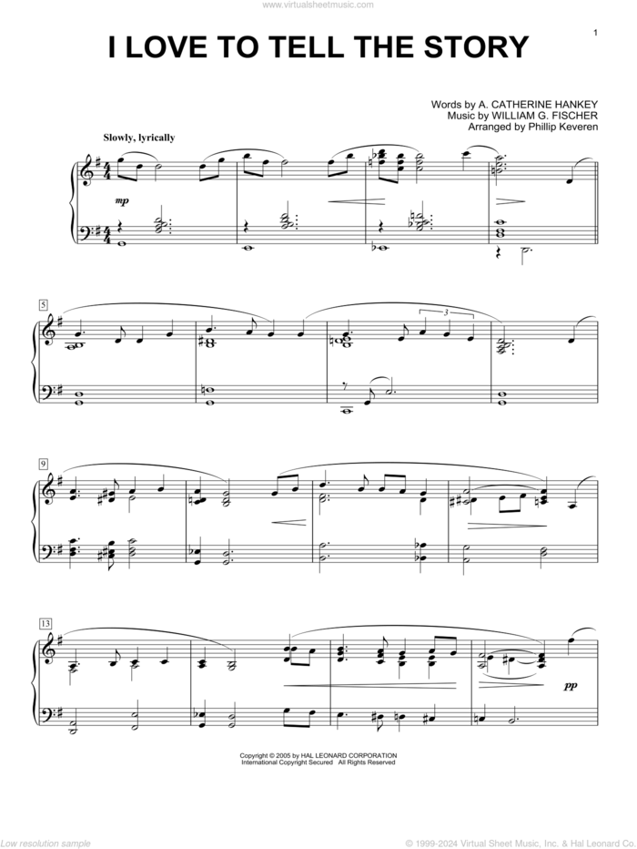 I Love To Tell The Story [Jazz version] (arr. Phillip Keveren) sheet music for piano solo by William G. Fischer, Phillip Keveren and A. Catherine Hankey, intermediate skill level