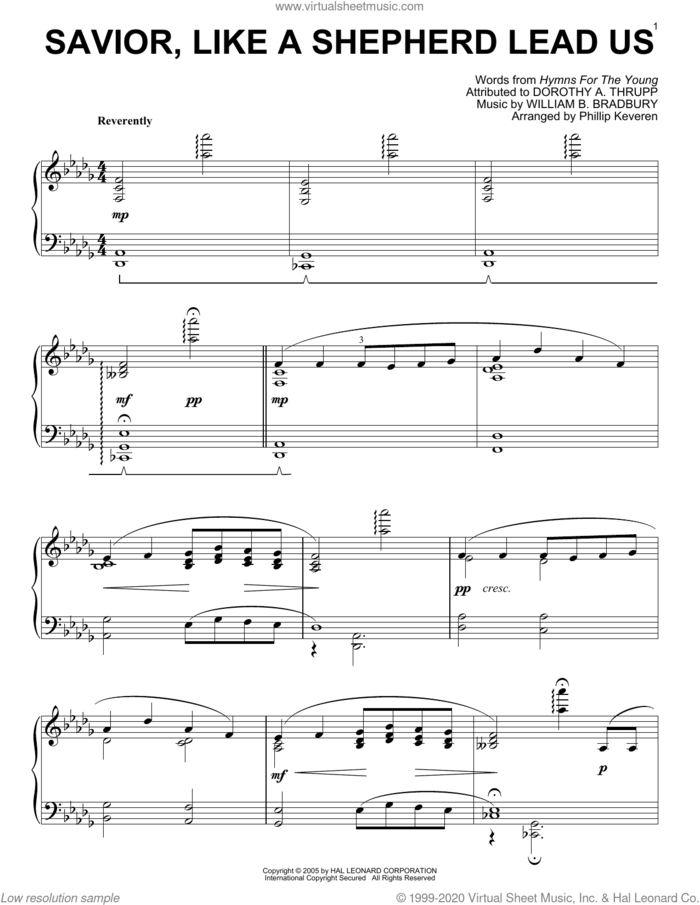 Savior, Like A Shepherd Lead Us [Jazz version] (arr. Phillip Keveren) sheet music for piano solo by William B. Bradbury, Phillip Keveren, Dorothy A. Thrupp and Hymns For The Young, intermediate skill level