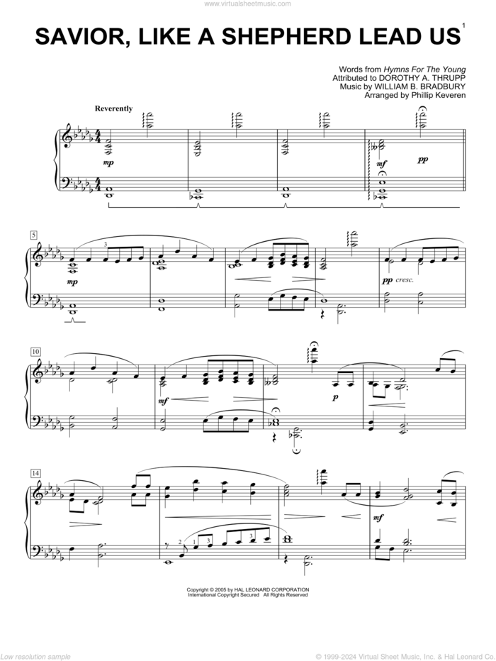 Savior, Like A Shepherd Lead Us [Jazz version] (arr. Phillip Keveren) sheet music for piano solo by William B. Bradbury, Phillip Keveren, Dorothy A. Thrupp and Hymns For The Young, intermediate skill level