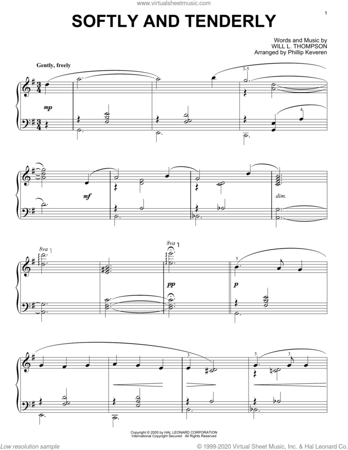 Softly And Tenderly [Jazz version] (arr. Phillip Keveren) sheet music for piano solo by Will L. Thompson and Phillip Keveren, intermediate skill level