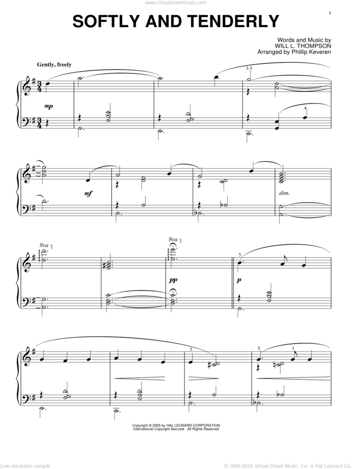 Softly And Tenderly [Jazz version] (arr. Phillip Keveren) sheet music for piano solo by Will L. Thompson and Phillip Keveren, intermediate skill level