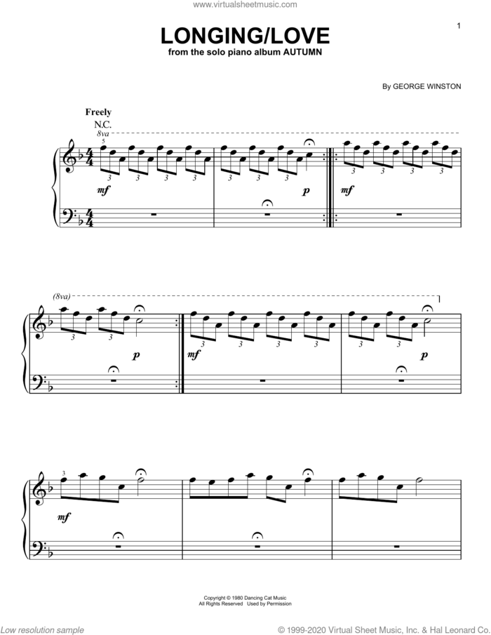 Longing/Love sheet music for piano solo by George Winston, easy skill level