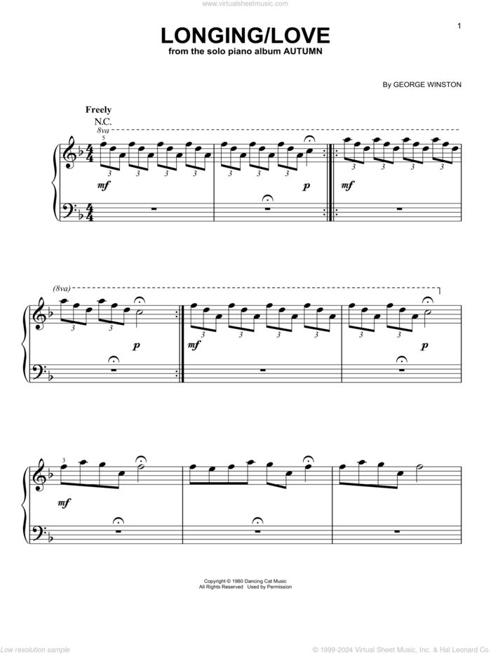 Longing/Love sheet music for piano solo by George Winston, easy skill level