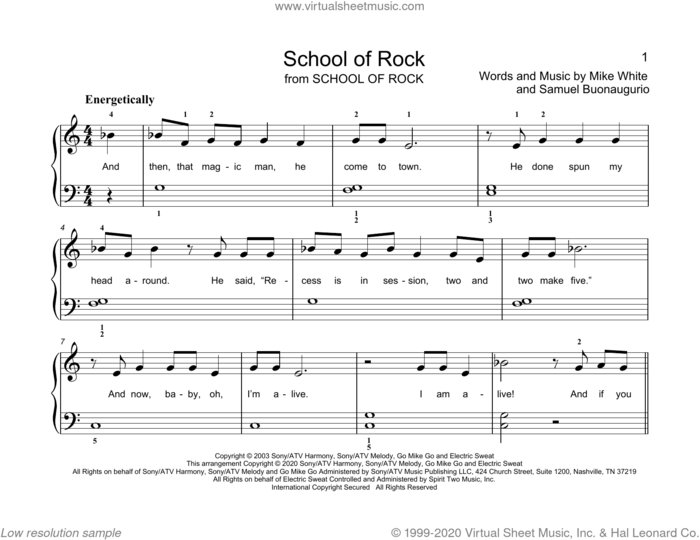 School Of Rock (arr. Christopher Hussey) sheet music for piano solo (elementary) by Mike White & Samuel Buonaugurio, Christopher Hussey, Mike White and Samuel Buonaugurio, beginner piano (elementary)