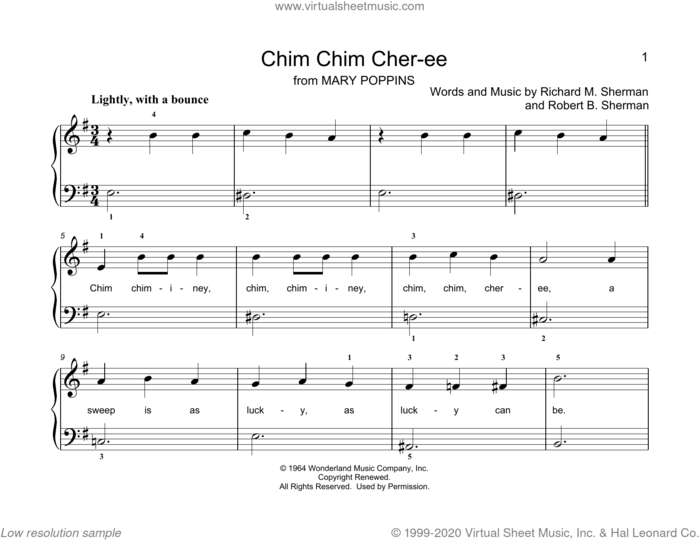 Chim Chim Cher-ee (from Mary Poppins) (arr. Christopher Hussey) sheet music for piano solo (elementary) by Richard M. Sherman, Christopher Hussey, Dick Van Dyke, Robert B. Sherman and Sherman Brothers, beginner piano (elementary)