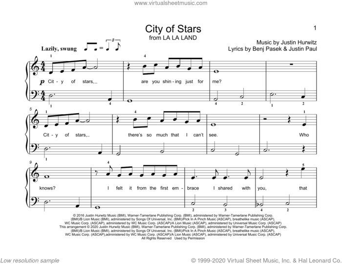 City Of Stars (from La La Land) (arr. Christopher Hussey) sheet music for piano solo (elementary) by Justin Hurwitz, Christopher Hussey, Benj Pasek and Justin Paul, beginner piano (elementary)