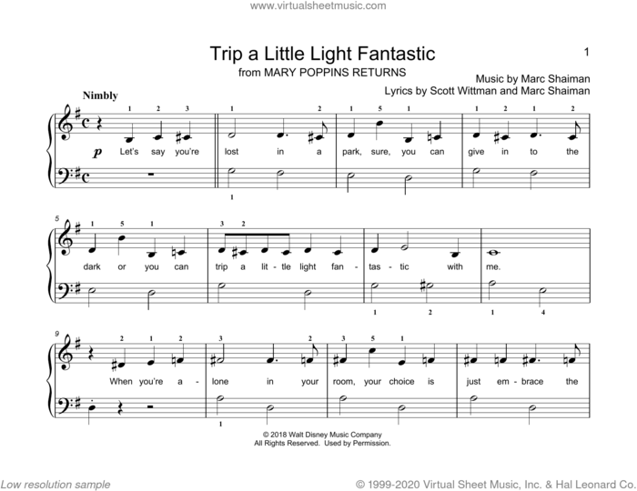 Trip A Little Light Fantastic (from Mary Poppins Returns) (arr. Christopher Hussey) sheet music for piano solo (elementary) by Marc Shaiman, Christopher Hussey, Marc Shaiman & Scott Wittman and Scott Wittman, beginner piano (elementary)