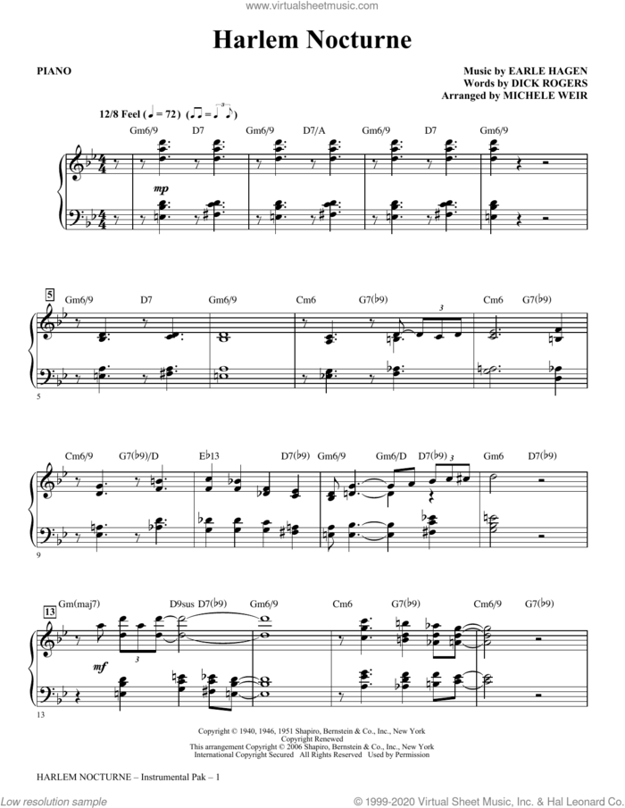 Harlem Nocturne (arr. Michele Weir) (complete set of parts) sheet music for orchestra/band (Rhythm) by Dick Rogers, Earle Hagen, Earle Hagen and Dick Rogers and Michelle Weir, intermediate skill level