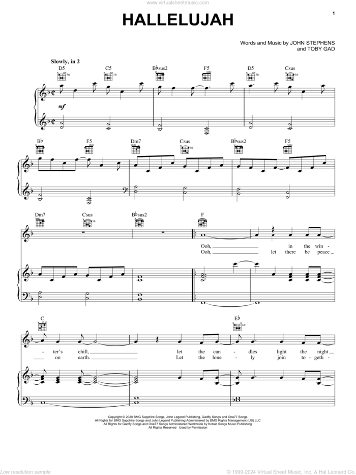 Hallelujah sheet music for voice, piano or guitar by Carrie Underwood & John Legend, Carrie Underwood, John Legend, John Stephens and Toby Gad, intermediate skill level