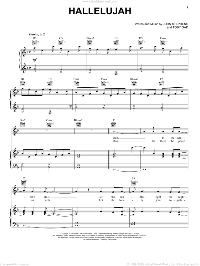 Hallelujah sheet music for voice, piano or guitar by Carrie Underwood & John Legend, Carrie Underwood, John Legend, John Stephens and Toby Gad, intermediate skill level