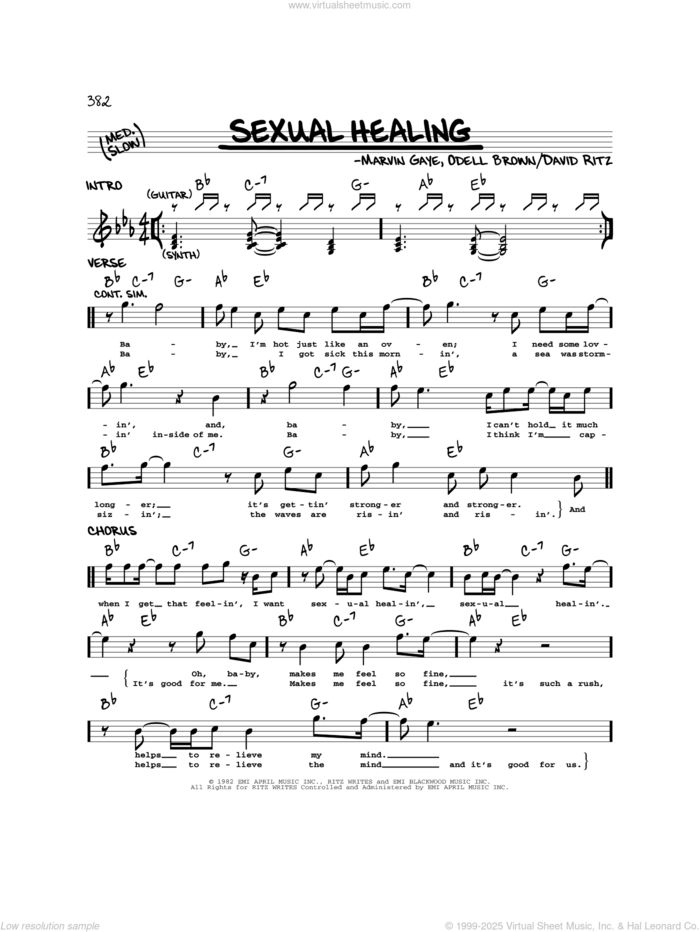 Sexual Healing sheet music for voice and other instruments (real book) by Marvin Gaye, David Ritz and Odell Brown, intermediate skill level