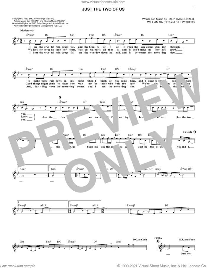 Just The Two Of Us sheet music for voice and other instruments (fake book) by Grover Washington Jr. feat. Bill Withers, Bill Withers, Ralph MacDonald and William Salter, intermediate skill level