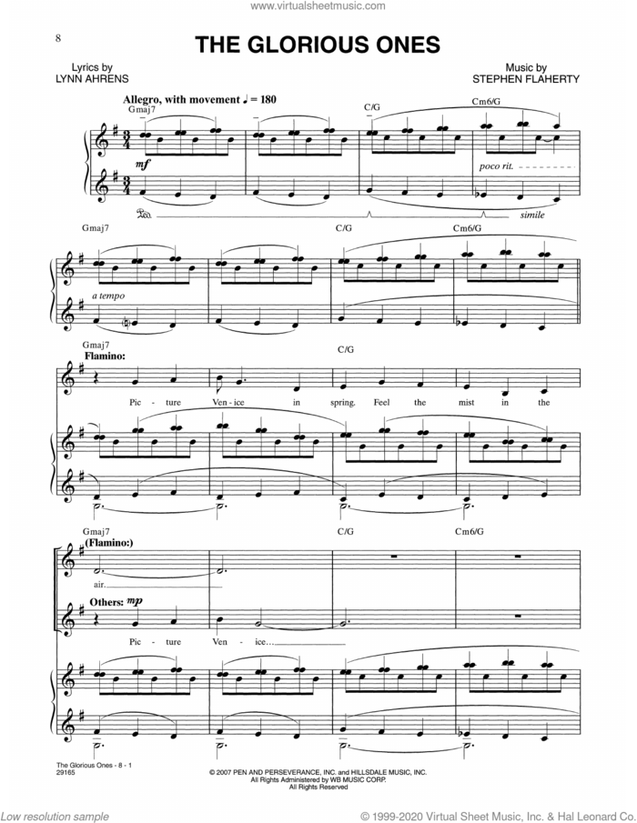 The Glorious Ones (from The Glorious Ones) sheet music for voice and piano by Stephen Flaherty and Lynn Ahrens and Stephen Flaherty and Lynn Ahrens, intermediate skill level