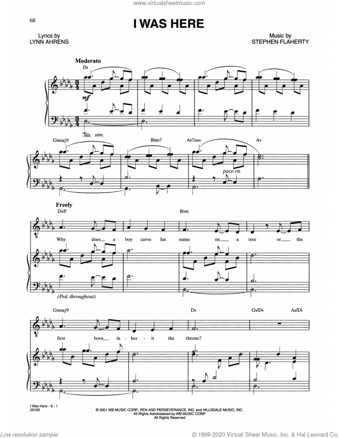 I Was Here (from The Glorious Ones) sheet music for voice and piano by Stephen Flaherty and Lynn Ahrens and Stephen Flaherty and Lynn Ahrens, intermediate skill level