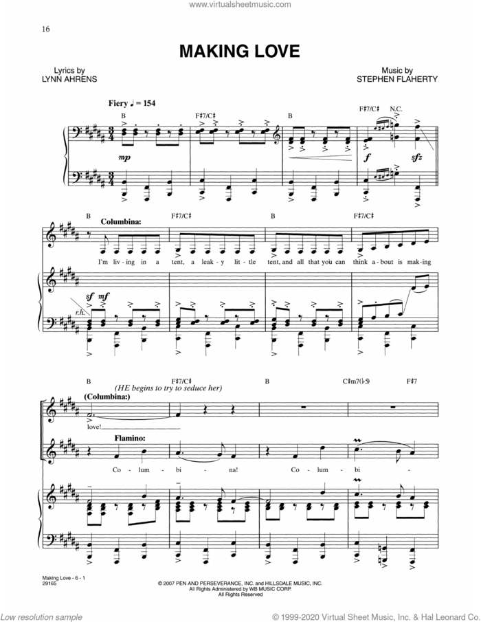 Making Love (from The Glorious Ones) sheet music for voice and piano by Stephen Flaherty, Lynn Ahrens and Stephen Flaherty and Rob Mullins, intermediate skill level