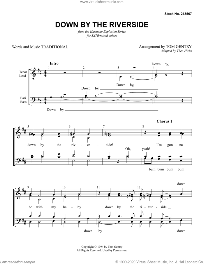 Down By The Riverside (arr. Tom Gentry) sheet music for choir (SATB: soprano, alto, tenor, bass)  and Tom Gentry, intermediate skill level