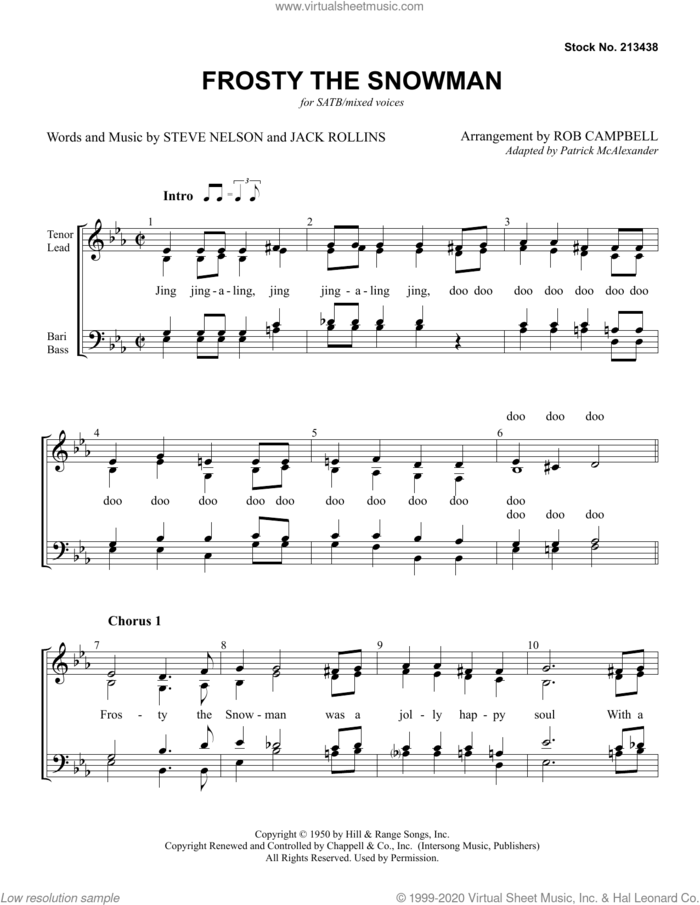 Frosty The Snowman (arr. Rob Campbell) sheet music for choir (SATB: soprano, alto, tenor, bass) by Steve Nelson, Rob Campbell, Jack Rollins and Steve Nelson & Jack Rollins, intermediate skill level