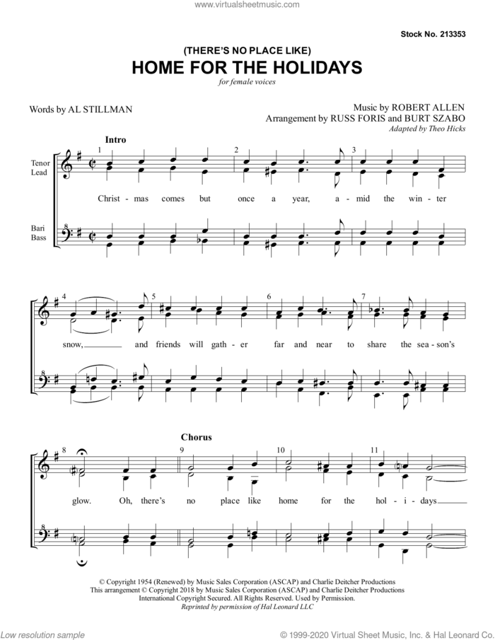 (There's No Place Like) Home for the Holidays (arr. Russ Foris and Burt Szabo) sheet music for choir (SSAA: soprano, alto) by Al Stillman, Burt Szabo, Russ Foris, Al Stillman & Robert Allen and Robert Allen, intermediate skill level