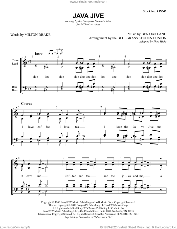 Java Jive (arr. Bluegrass Student Union) sheet music for choir (SATB: soprano, alto, tenor, bass) by Milton Drake, Bluegrass Student Union, Ben Oakland and Milton Drake & Ben Oakland, intermediate skill level