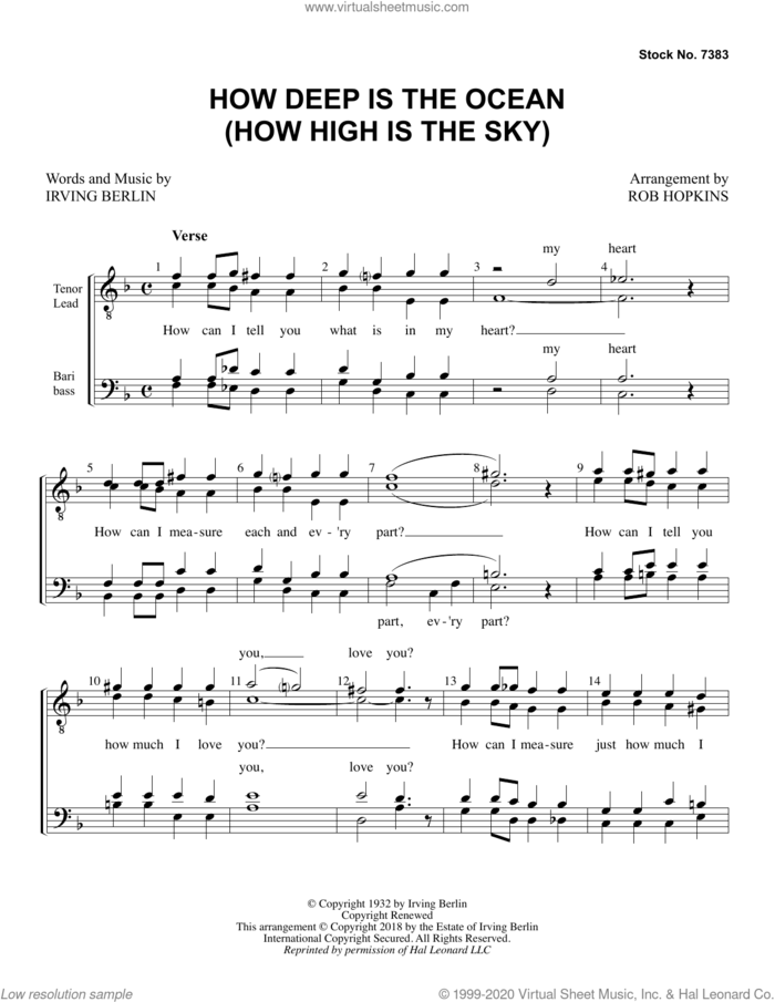 How Deep Is The Ocean (How High Is the Sky) (arr. Rob Hopkins) sheet music for choir (TTBB: tenor, bass) by Irving Berlin and Rob Hopkins, intermediate skill level