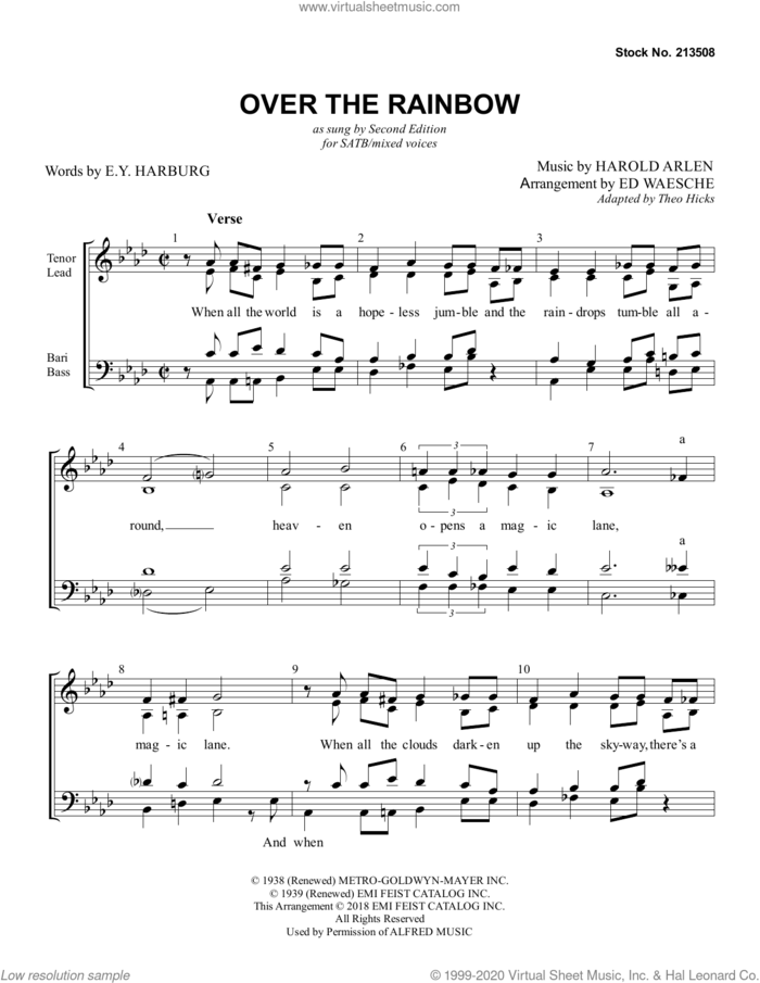 Over The Rainbow (arr. Ed Waesche) sheet music for choir (SATB: soprano, alto, tenor, bass) by Harold Arlen, Ed Waesche, E.Y. Harburg and Harold Arlen & E.Y. Harburg, intermediate skill level