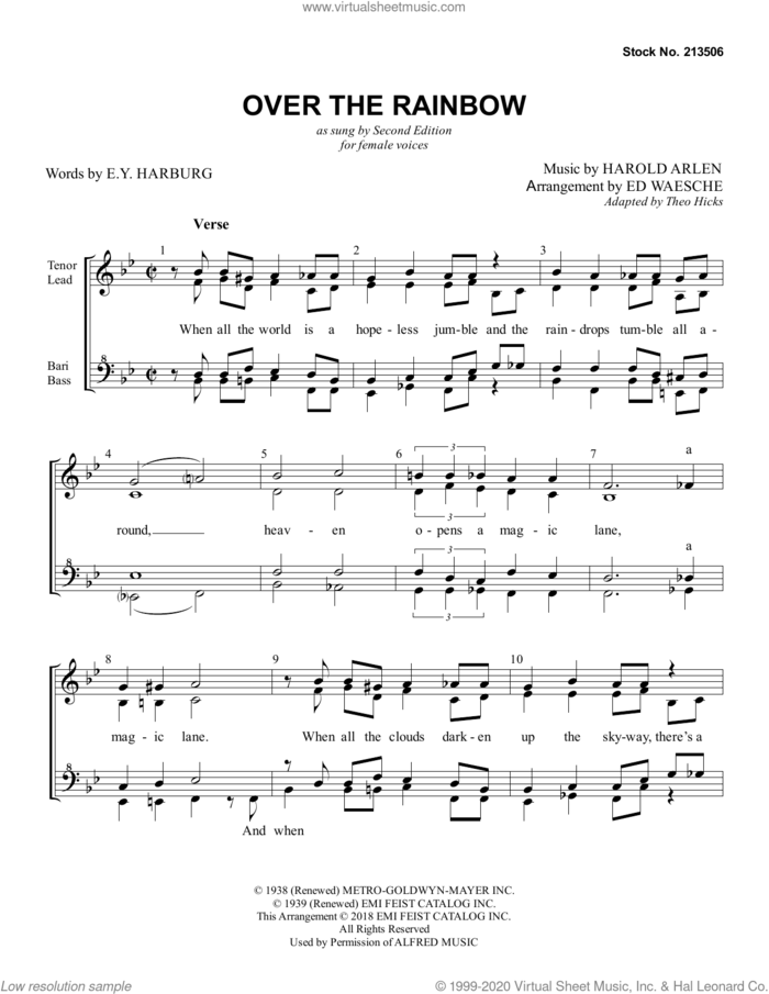 Over The Rainbow (arr. Ed Waesche) sheet music for choir (SSAA: soprano, alto) by Harold Arlen, Ed Waesche, E.Y. Harburg and Harold Arlen & E.Y. Harburg, intermediate skill level