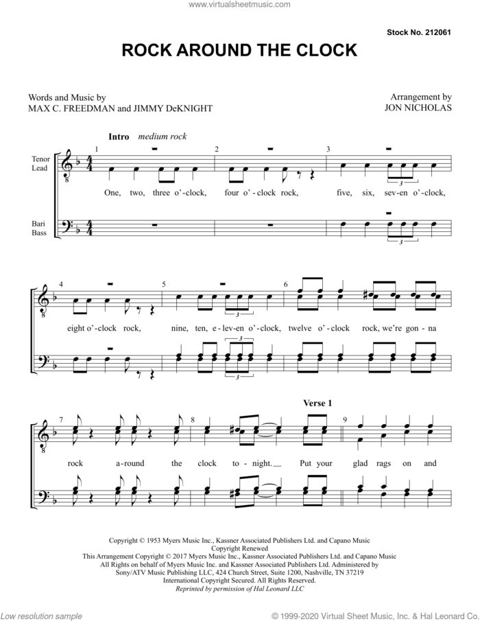 Rock Around The Clock (arr. Jon Nicholas) sheet music for choir (TTBB: tenor, bass) by Max C. Freedman, Jon Nicholas, Jimmy DeKnight and Max C. Freedman & Jimmy DeKnight, intermediate skill level