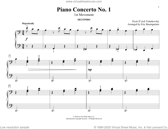 Piano Concerto No. 1 (1st Movement) (arr. Eric Baumgartner) sheet music for piano four hands by Pyotr Ilyich Tchaikovsky and Eric Baumgartner, classical score, intermediate skill level