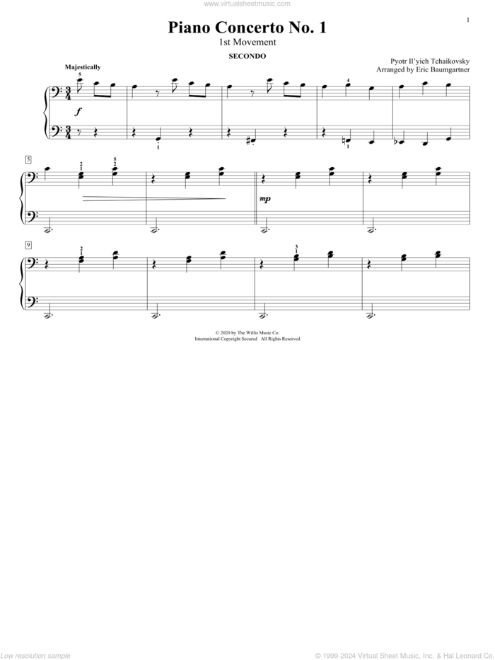 Piano Concerto No. 1 (1st Movement) (arr. Eric Baumgartner) sheet music for piano four hands by Pyotr Ilyich Tchaikovsky and Eric Baumgartner, classical score, intermediate skill level