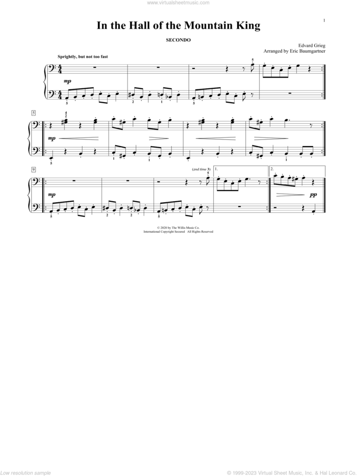 In The Hall Of The Mountain King (arr. Eric Baumgartner) sheet music for piano four hands by Edvard Grieg and Eric Baumgartner, classical score, intermediate skill level