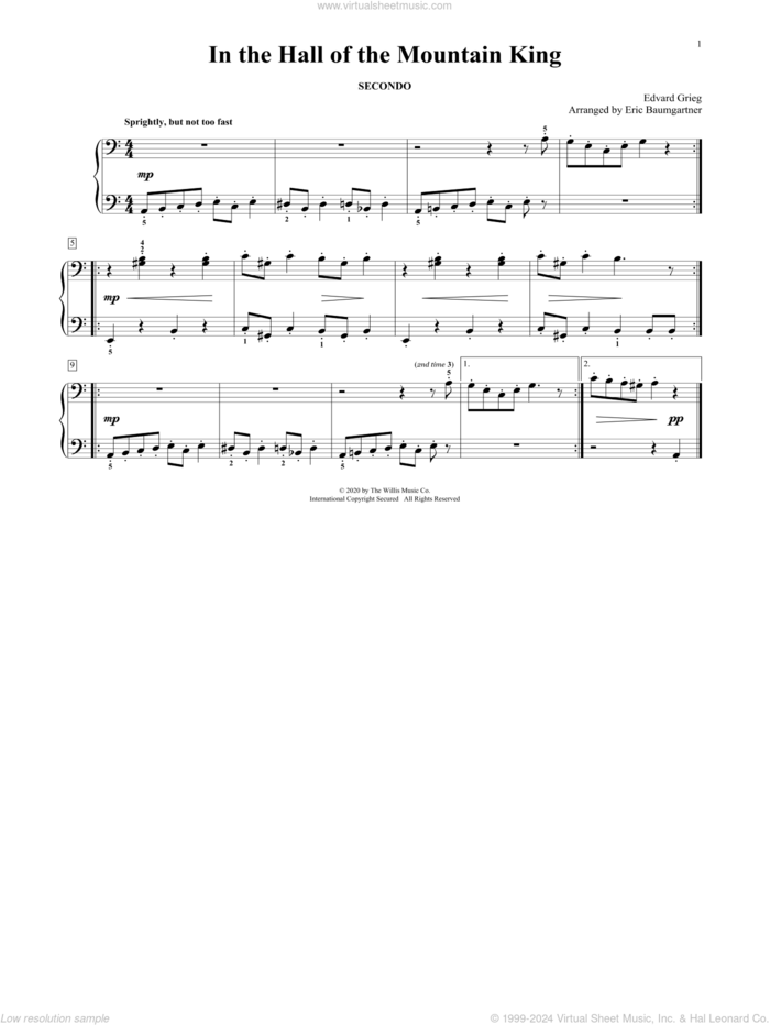 In The Hall Of The Mountain King (arr. Eric Baumgartner) sheet music for piano four hands by Edvard Grieg and Eric Baumgartner, classical score, intermediate skill level