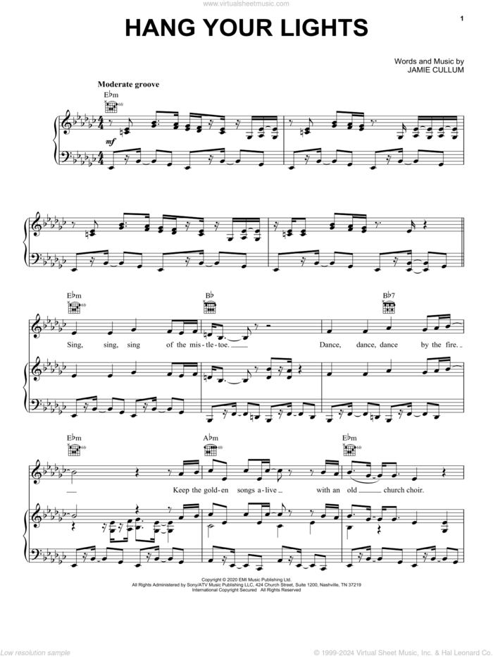Hang Your Lights sheet music for voice, piano or guitar by Jamie Cullum, intermediate skill level