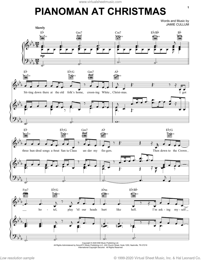 The Pianoman At Christmas sheet music for voice, piano or guitar by Jamie Cullum, intermediate skill level