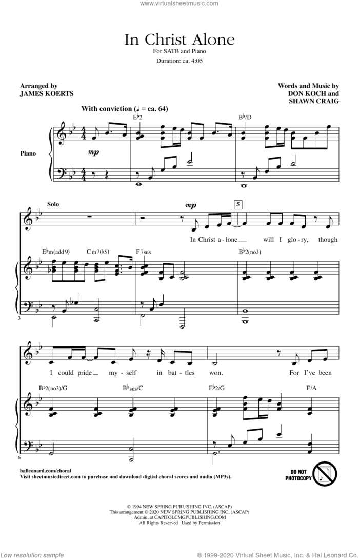 In Christ Alone (arr. James Koerts) sheet music for choir (SATB: soprano, alto, tenor, bass) by Michael English, James Koerts, Don Koch and Shawn Craig, intermediate skill level
