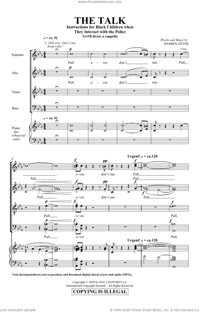 The Talk sheet music for choir (SATB: soprano, alto, tenor, bass) by Damien Geter, intermediate skill level