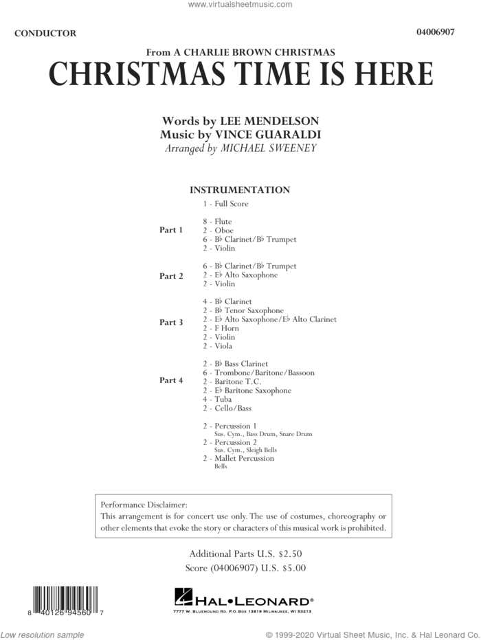 Christmas Time Is Here (arr. Michael Sweeney) sheet music for concert band (full score) by Vince Guaraldi, Michael Sweeney and Lee Mendelson, intermediate skill level