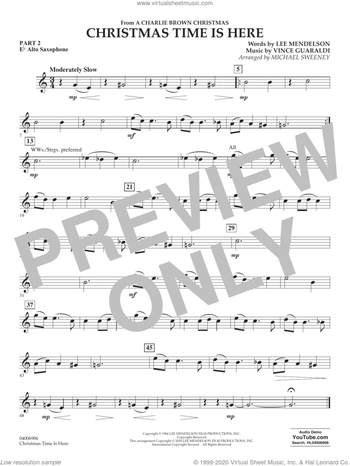 Christmas Time Is Here (arr. Michael Sweeney) sheet music for concert band (pt.2 - Eb alto saxophone) by Vince Guaraldi, Michael Sweeney and Lee Mendelson, intermediate skill level