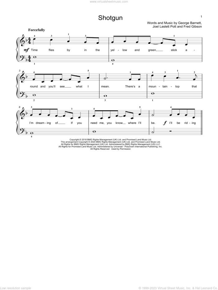 Shotgun sheet music for piano solo (elementary) by George Ezra, John Thompson, Fred Gibson, George Barnett and Joel Laslett Pott, beginner piano (elementary)