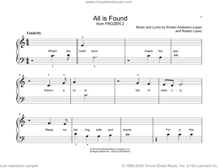 All Is Found (from Disney's Frozen 2) sheet music for piano solo (elementary) by Evan Rachel Wood, John Thompson, Kristen Anderson-Lopez and Robert Lopez, beginner piano (elementary)